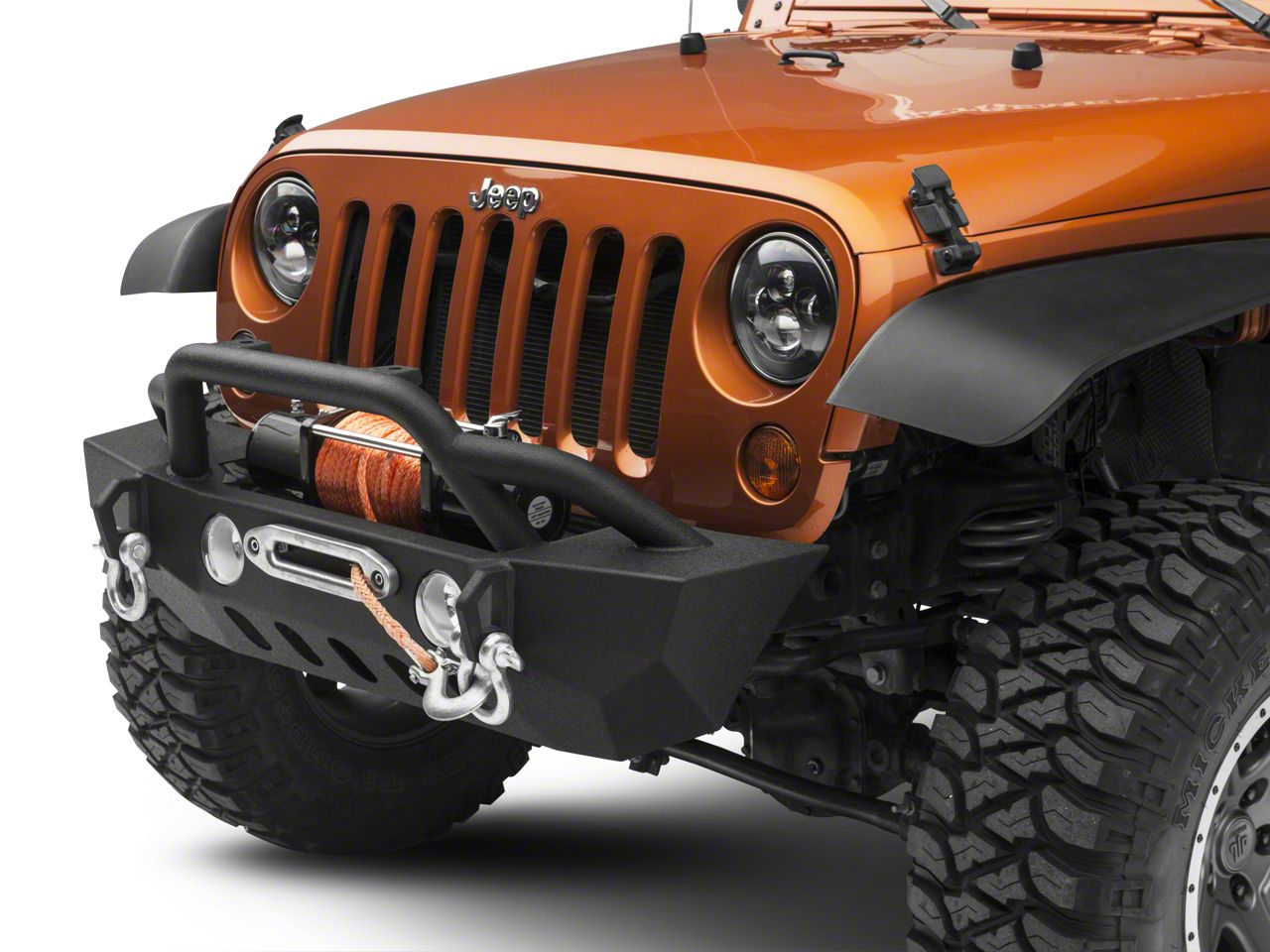 Rock Crawler Front Bumper+OE Fog Light Ho+Winch Plate fit 07-18 Jeep JK Wrangler